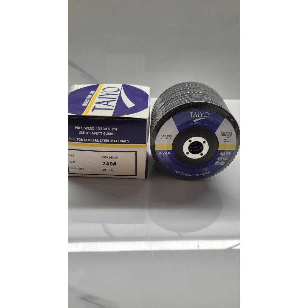 Flap Disc 4 inch Taiyo A40,A60,A80,A100,A120, A240 /Mata Amplas susun Gerinda 4" Taiyo