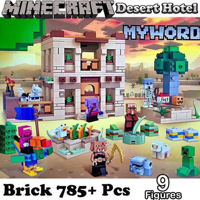 ( FREE KERTAS KADO ) BRICK MINECRAFT MY WORLD DESERT HOTEL MAINAN SUSUN BALOK 785 Pcs 9 FIGUR CREEPE