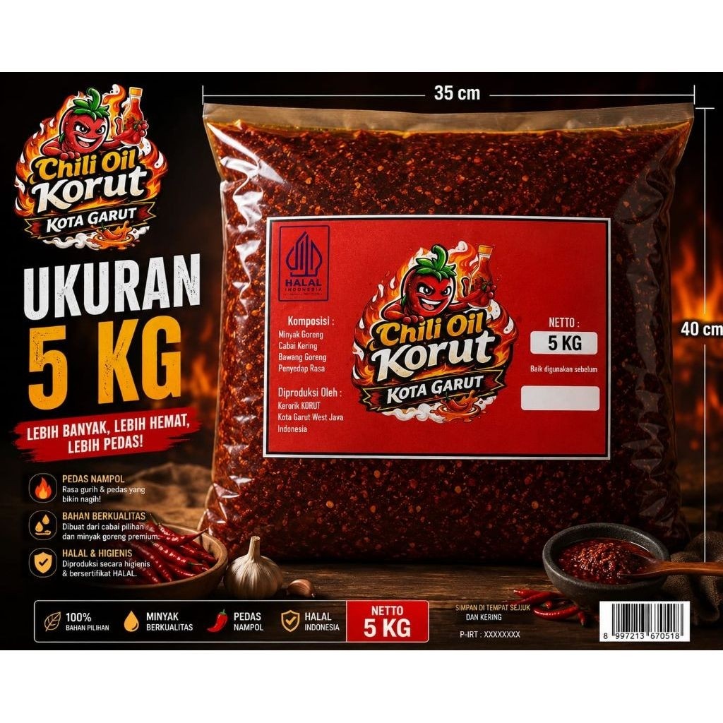 Chili Oil Korut Kota Garut 5 kg Bumbu Bawang Cabe Kering Pedas nikmat