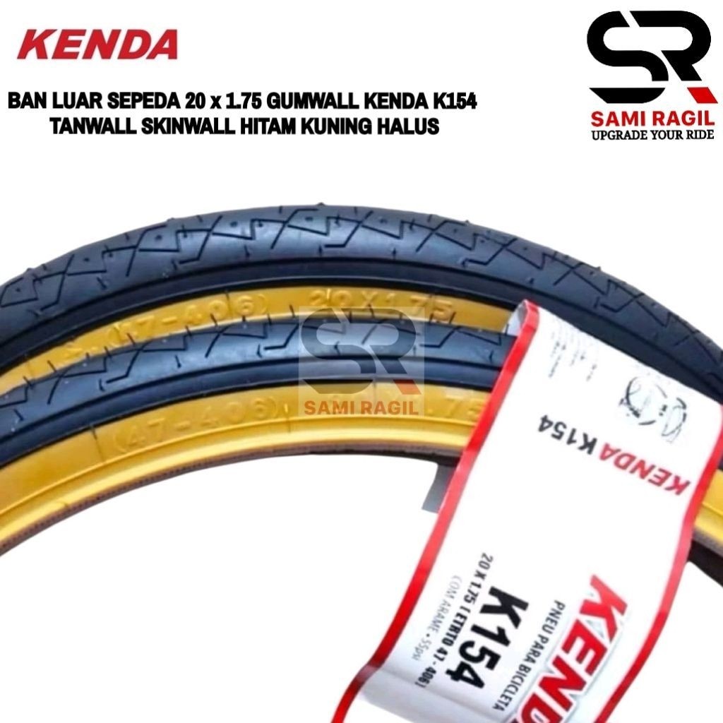 BAN LUAR SEPEDA 20 x 1.75 GUMWALL KENDA K154 TANWALL SKINWALL HITAM KUNING HALUS SELI LIPAT BMX MINI