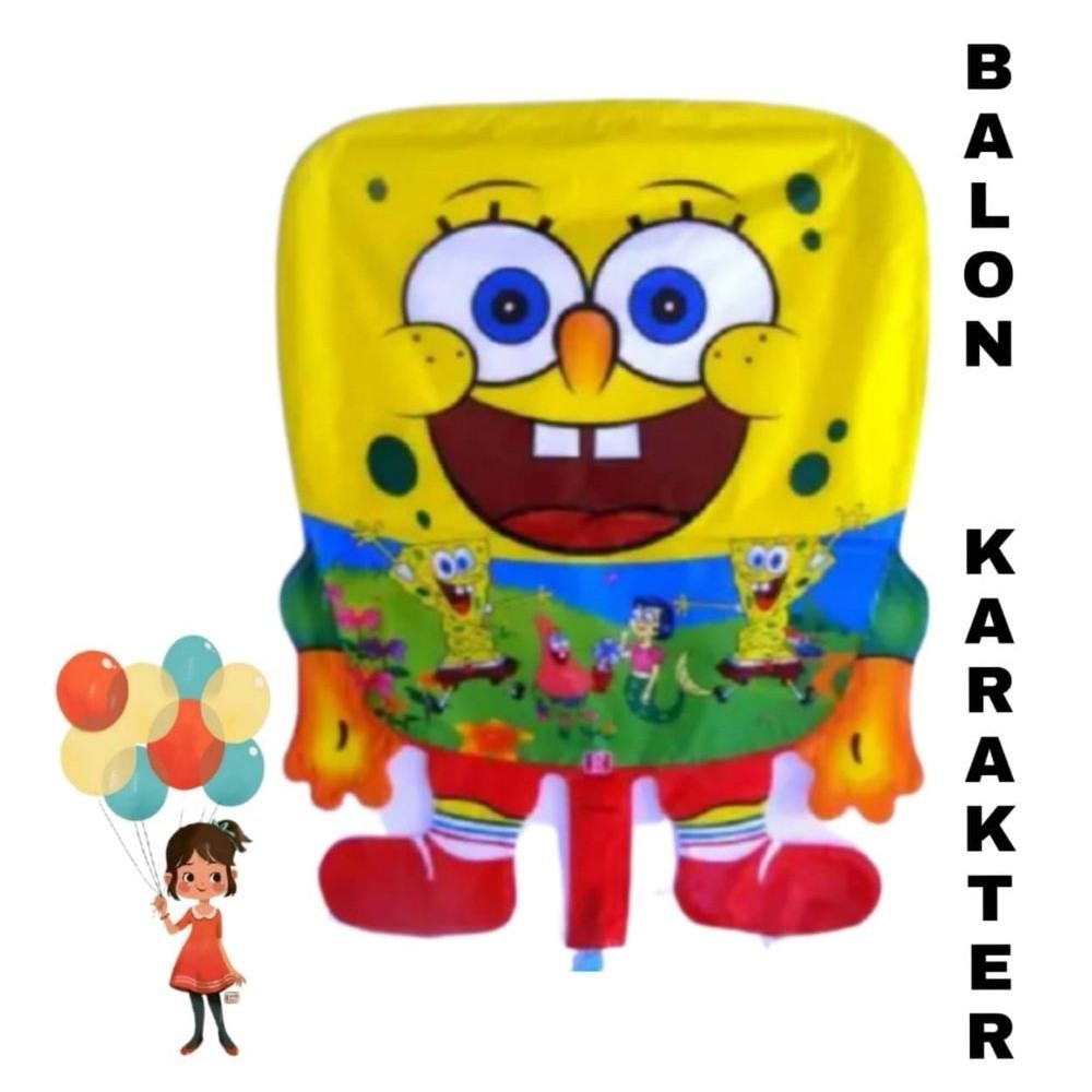(1pack=50pc) SPONGEBOB (Balon Gas/FOIL/TERBANG/KARAKTER) MAINAN ANAK