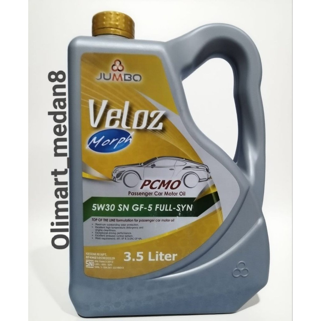 Oli mobil SAE 5W30 FULLSYN @3.5L merk Jumbo Veloz oil