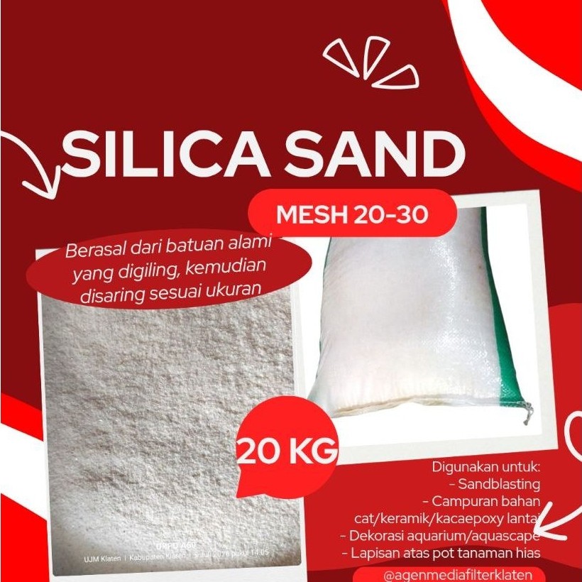 (Mesh 20-30) Silica Sand/Pasir Silika 0,5 mm 20 kg untuk Dekorasi Aquarium, Aquascape, Mode air terj