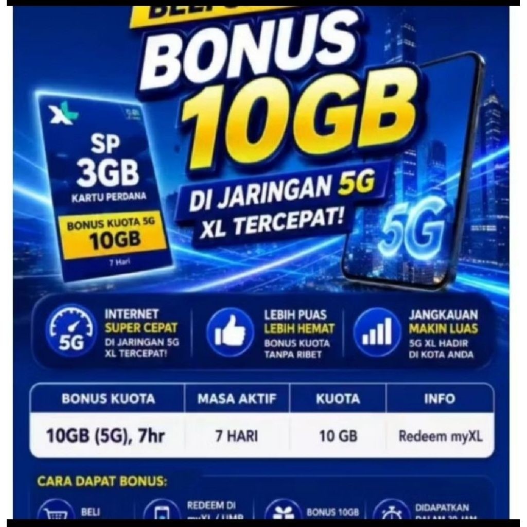 Perdana XL KUOTA 3GB + 10GB jaringan 5G