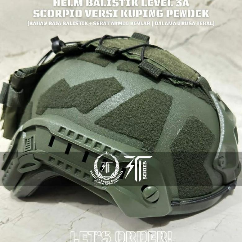 100% ORIGINAL (BEST SELLER) HELM BALISTIK LEVEL 3A MODE SCORPIO VERSI KUPING PENDEK - HIJAU ARMY - H