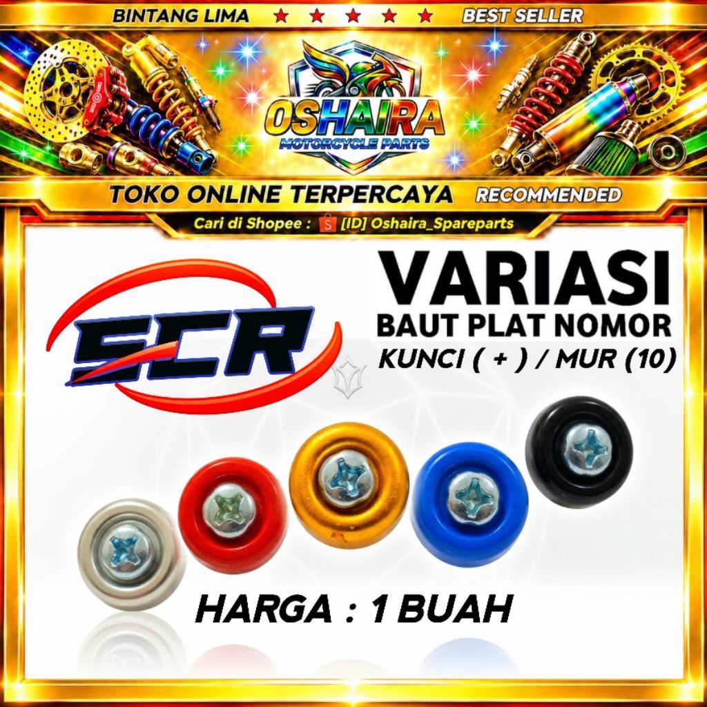 SCR Baut Plat Nomor Kunci (+) Mur (10) untuk Motor /PLAT MOTOR / BAUT PLAT NOMOR MOTOR VARIASI / KUN