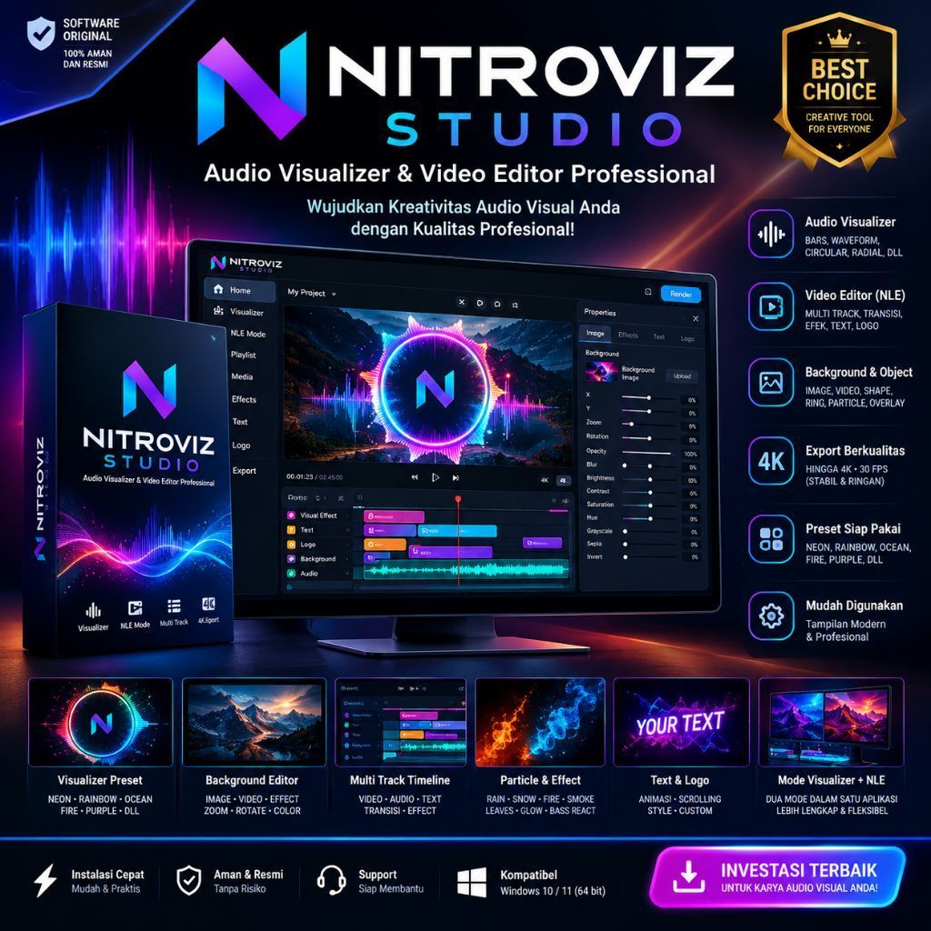 NitroViz Studio – Audio Visualizer & Video Editor Professional | Visualizer Musik, NLE, Timeline, Ef