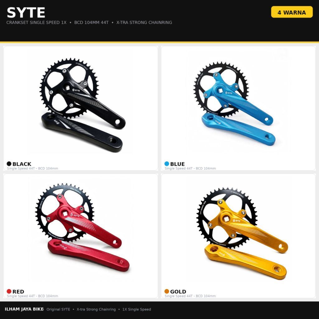 Crank Syte Single Speed 44T BCD 104 BMX Fixe MTB Multi Speed Max 10 Speed