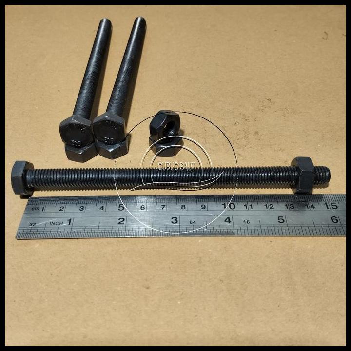 TERLARIS BAUT MUR BAJA KUNCI 17 M10 X 150 FULL DRAT PANJANG 15CM 15 CM BAUD HTB GRADE 8.8 HITAM M10X