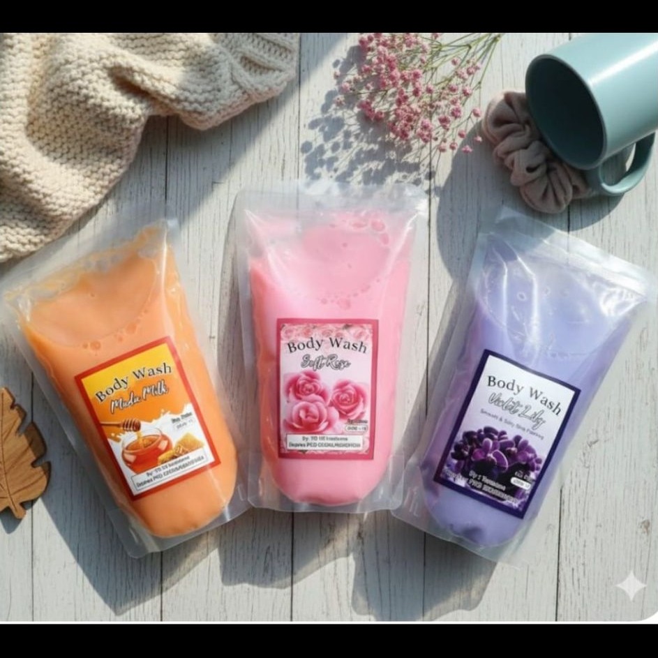 body wash sabun mandi cair madu orange, soft rose pink dan Lily ungu sabun mandi cair refill 800 ml 