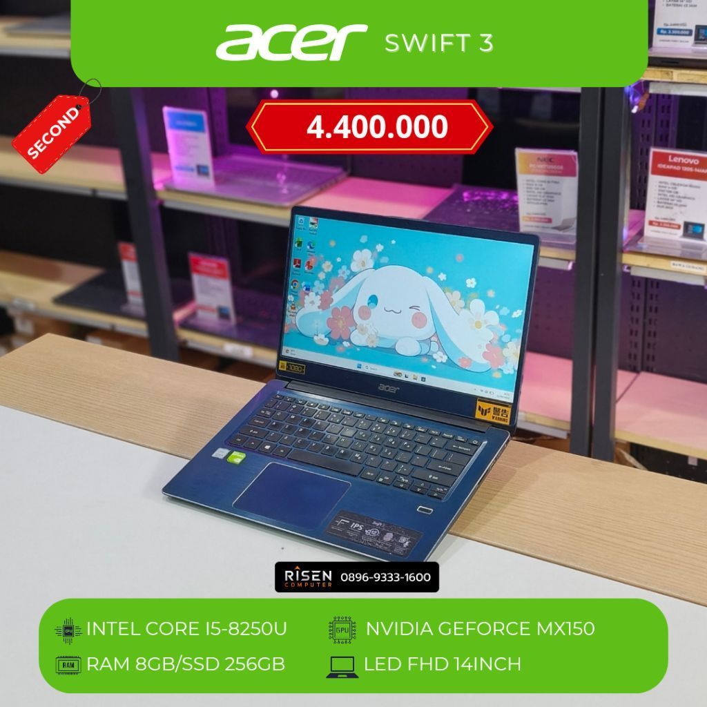 ACER SWIFT 3 Intel Core I5-8250U RAM 8GB SSD 256GB FHD 14inch Notebook Second Bekas Laptop