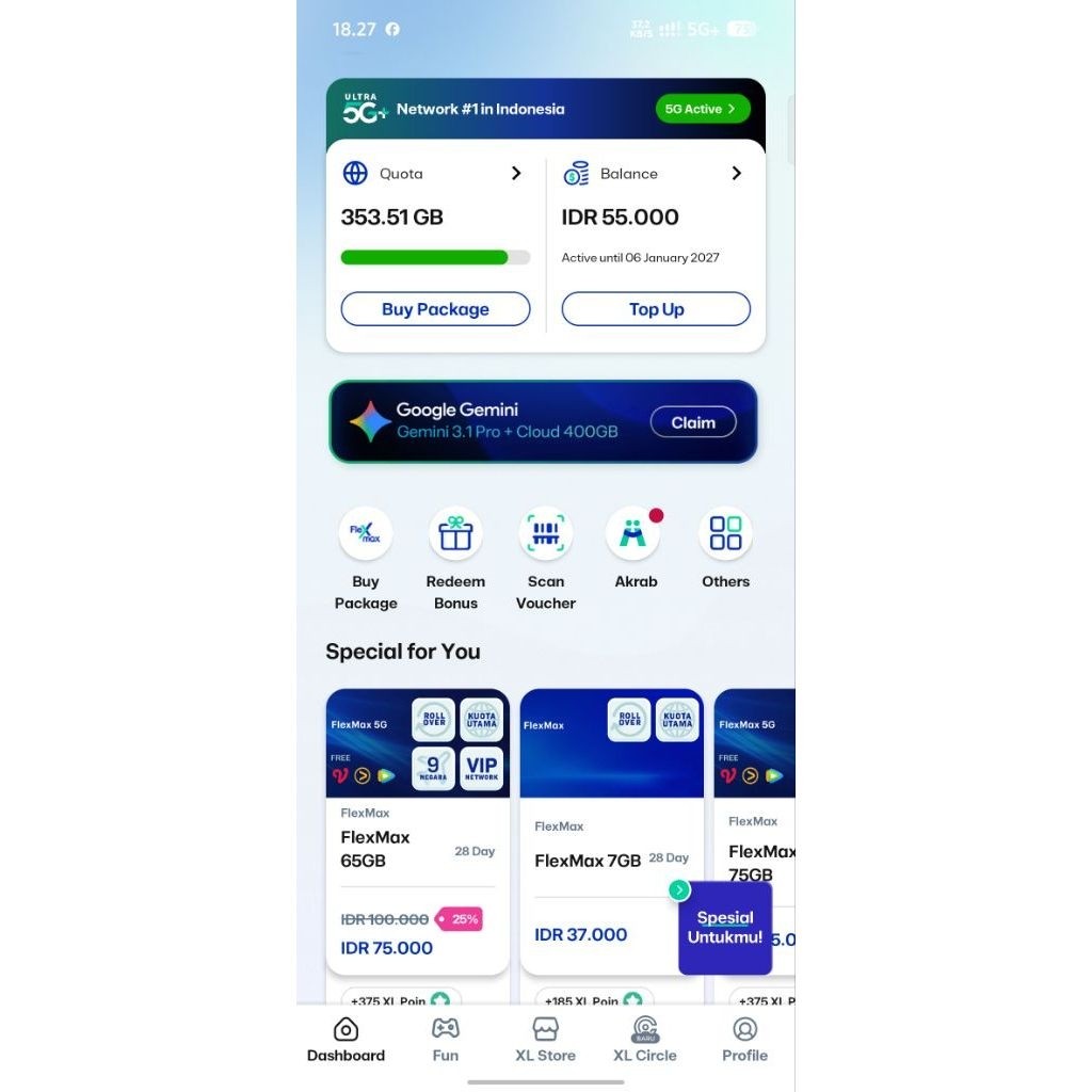 Perdana XL VIP Kuota 75Gb 90%