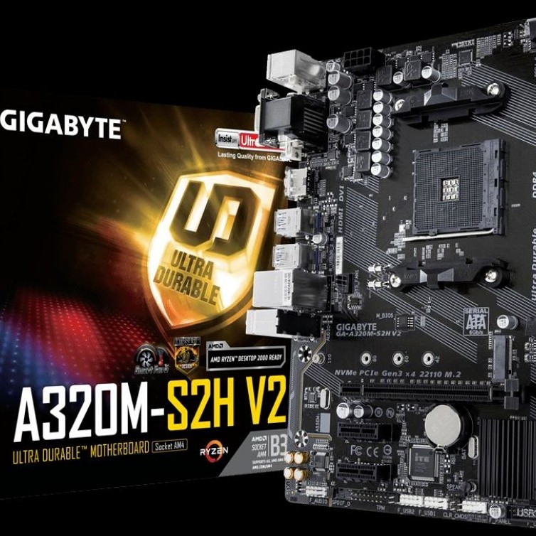 MB GIGABYTE GA A320M-S2H Asus AM4 Dual Channel DDR4 PCIe M.2 Smart Fan 5 Kondisi Bekas & Minus