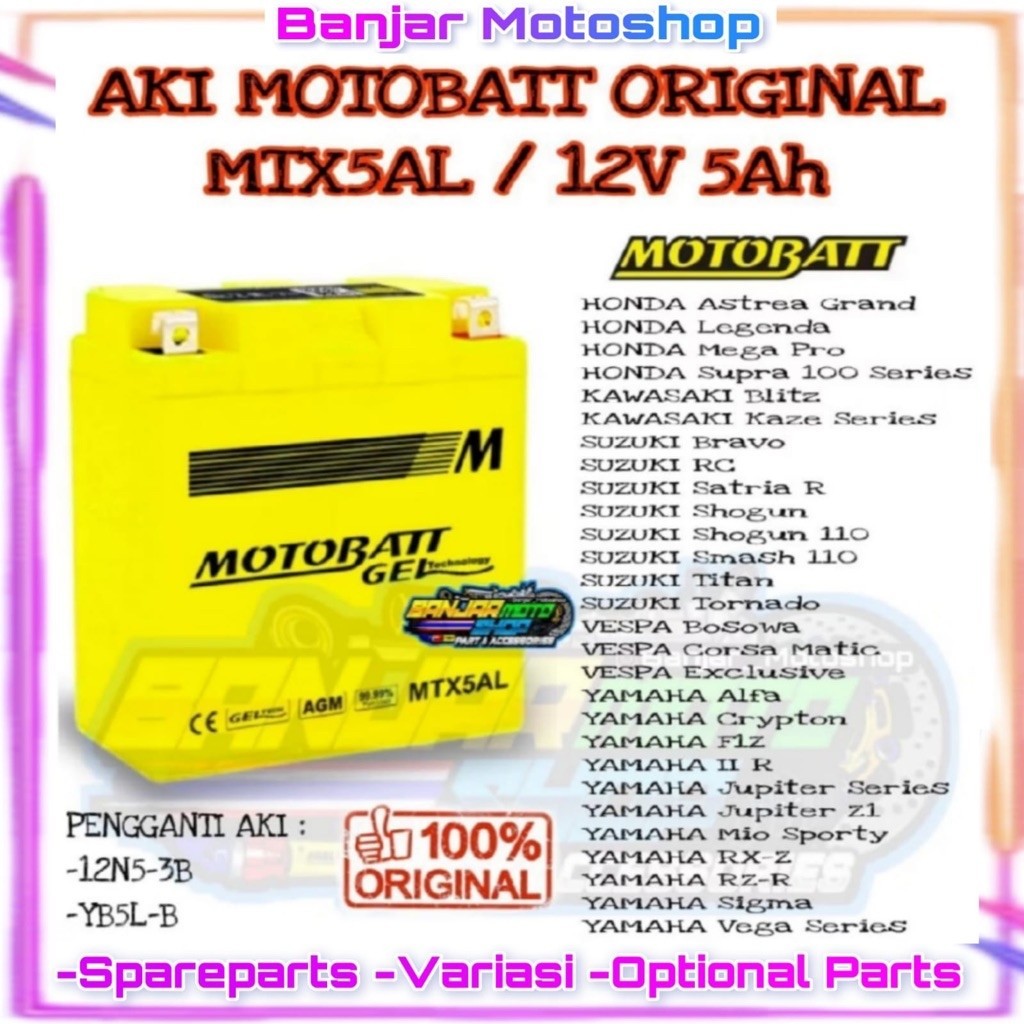 (MTX5AL) AKI MOTOBATT ORIGINAL Astrea Grand Legenda Mega Pro Supra 100 Series Blitz Kaze Satria R Sh
