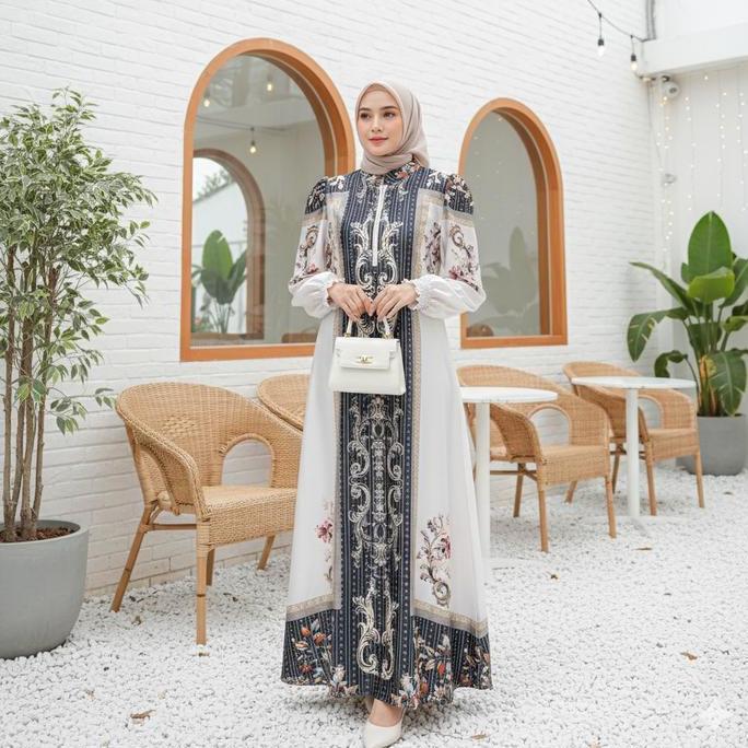 Well- Snbm - Ready Stock - Dress Nita Revanya Silk Motif Elegan Size Jumbo Lebaran 06 - Gaun Nita