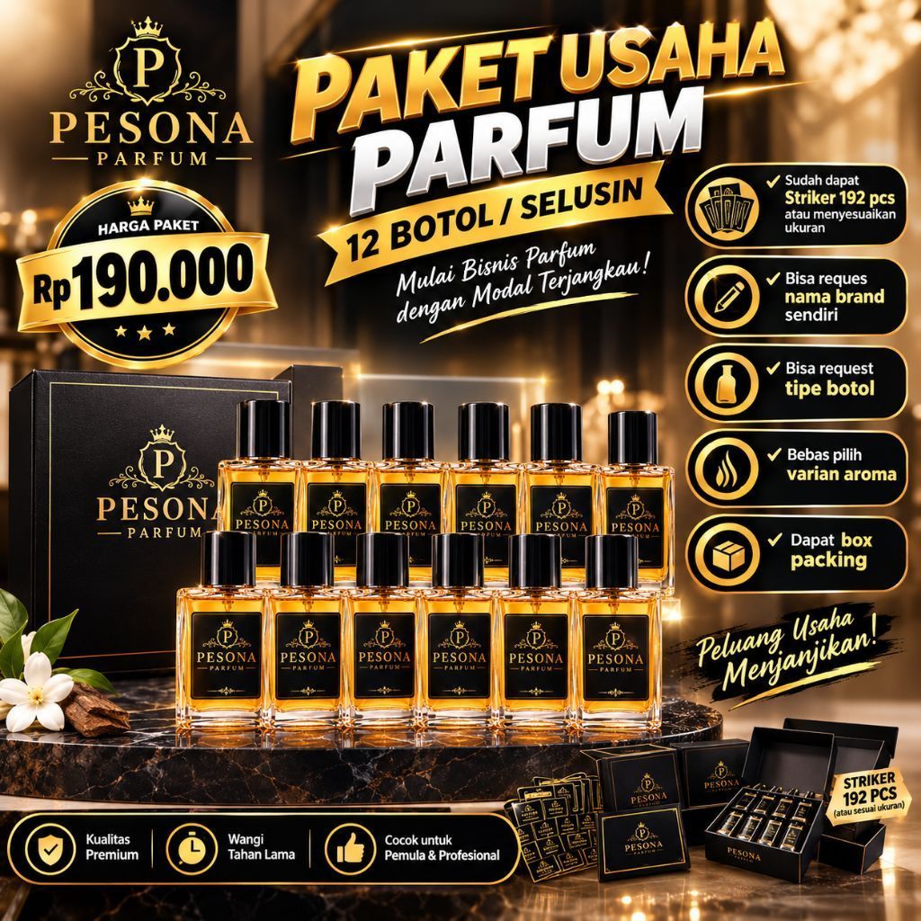 PAKET USAHA PARFUM 12 BOTOL / SELUSIN | Bonus Stiker Brand Sendiri & Box Packing