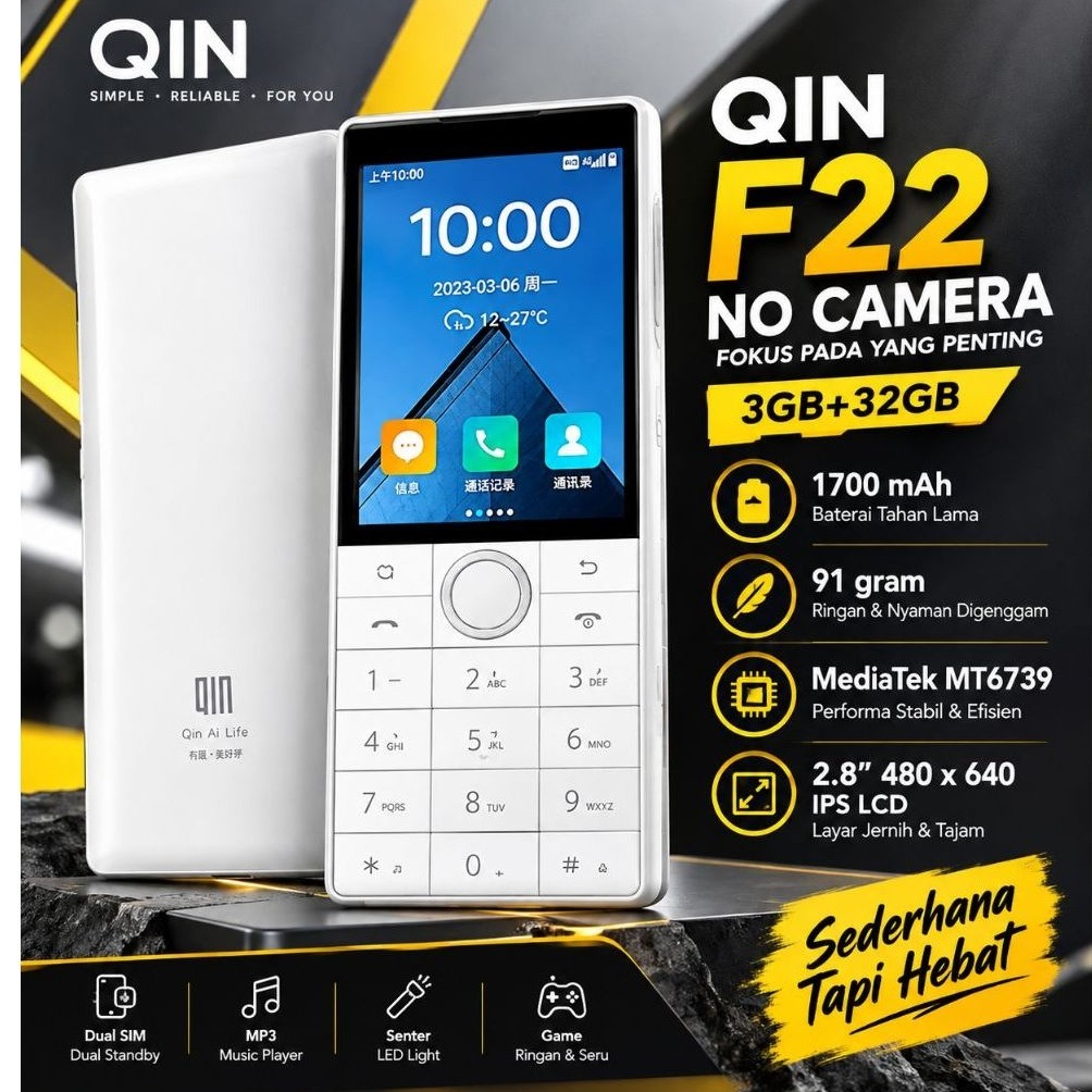 Qin F22 Tanpa Kamera Android Non Camera Hp Keypad Sentuh