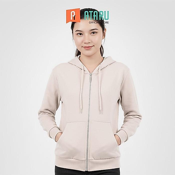 ASLI Ataru Jaket Hoodie Crop Size - Putih Ivory Outerwear Atasan Hangat Streetwear Fashion Harian