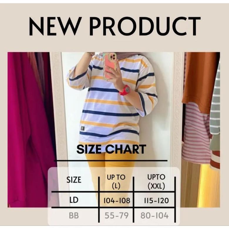 Free Ongkir Fst  Kaos Oversize Wanita Garis Katun Premium Lengan 7/8 Jumbo T-Shirt Oversize Stripe B