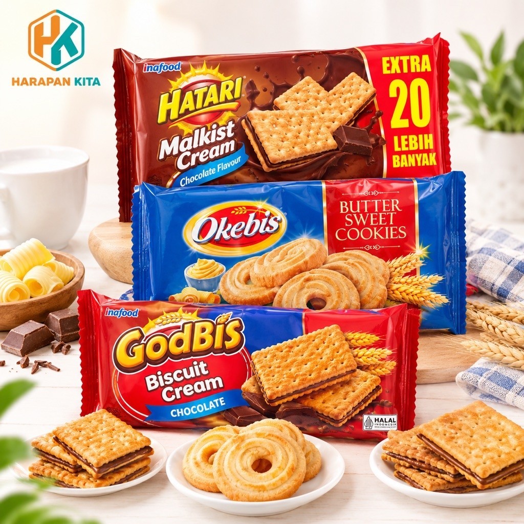 Biskuit Hatari Inafood Goodbis - Sandwich Coklat, Biskuit peanut