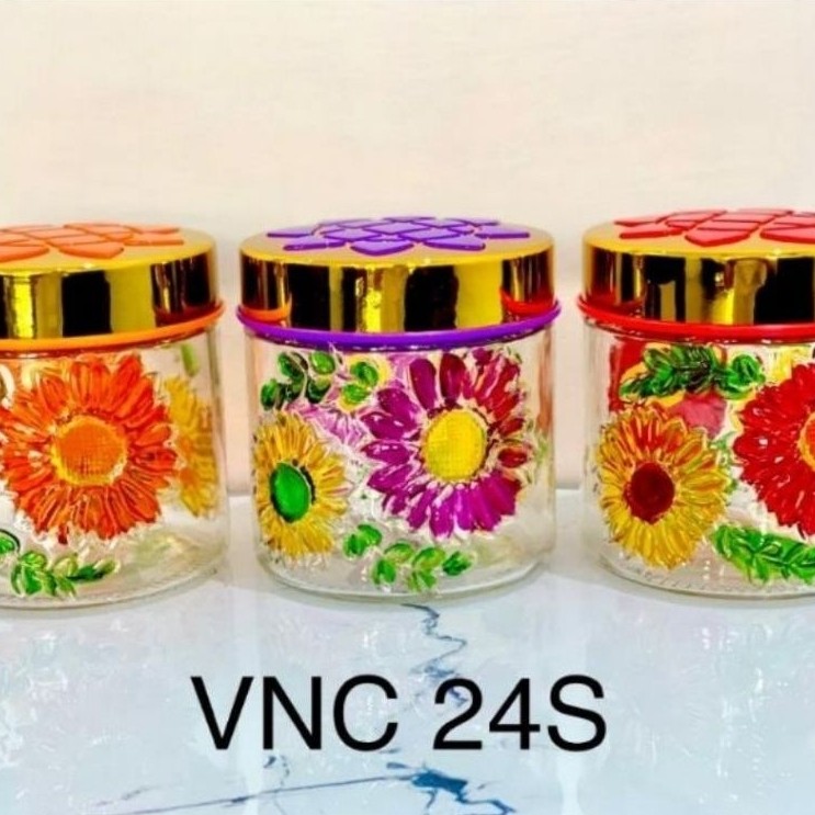 Toples Kaca/Toples Kaca Motif Bunga Timpul/Toples Cantik