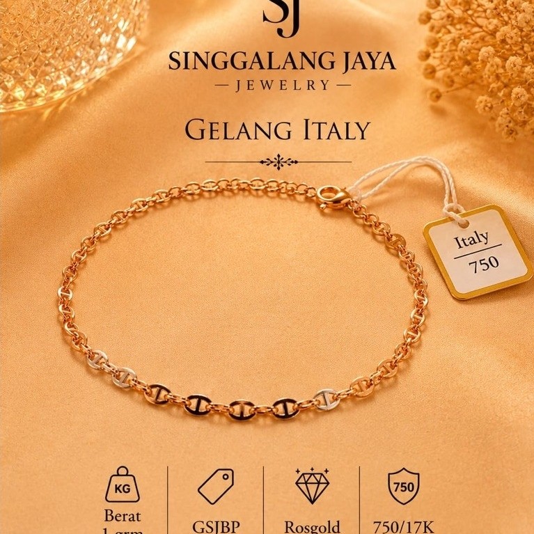 Gelang Emas Asli Kadar 750 Rose Gold 17cm