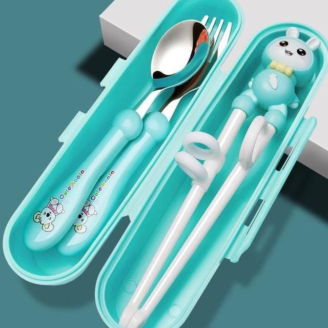 Set Alat Makan Stainless 4 In 1 Set Sendok Gau Sumpit Anak Free Tempat Sendok Sumpit Latihan Anak Tr