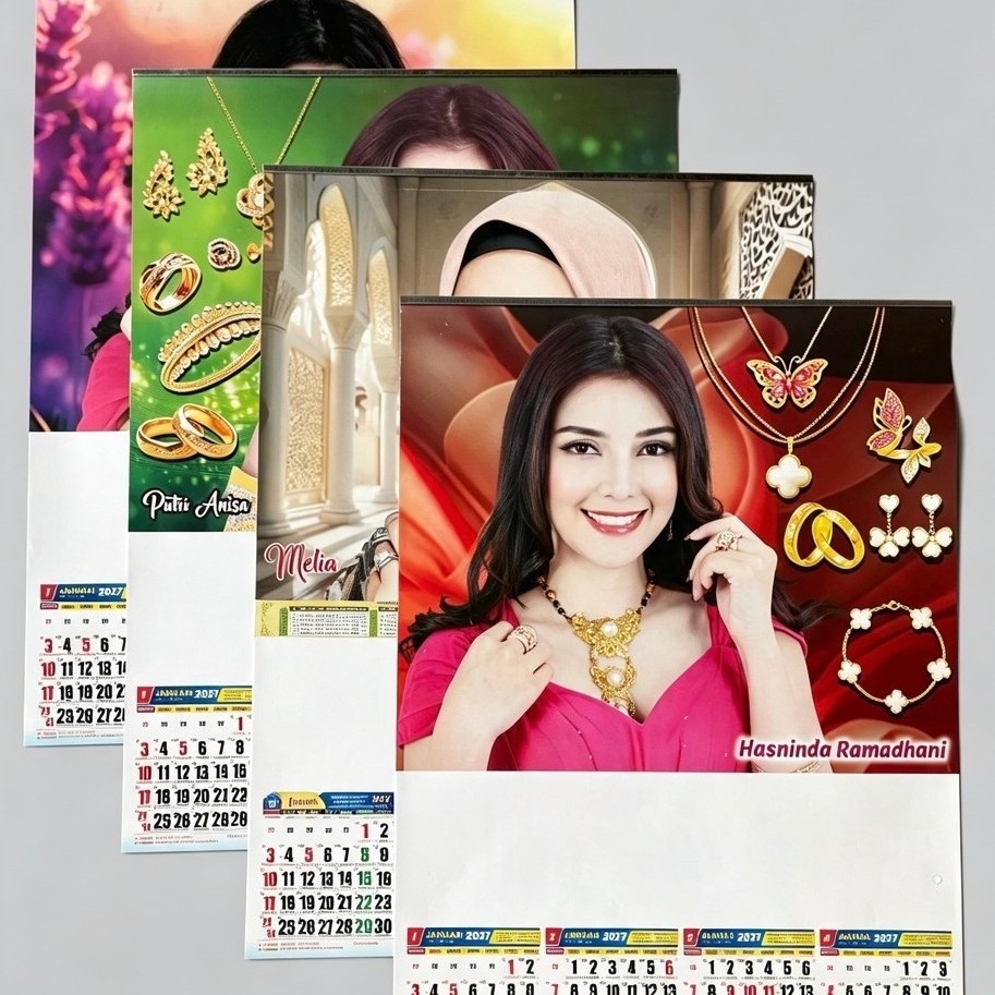 kalender catur wulan 3 lembar tahun 2027 gambar artis perhiasan/artis hijab dll