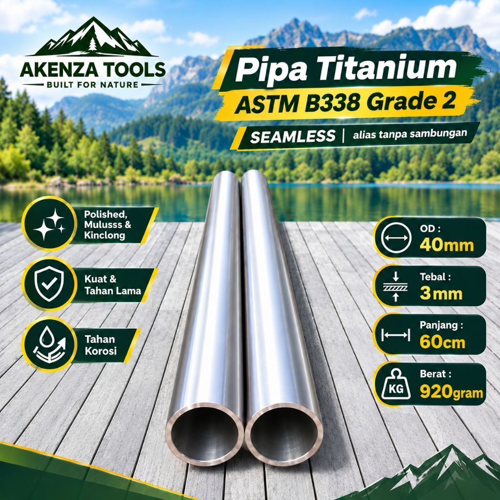Pipa Titanium ASTM B338 Grade 2 Tanpa Sambungan OD 40mm Tebal 3mm Panjang 60cm