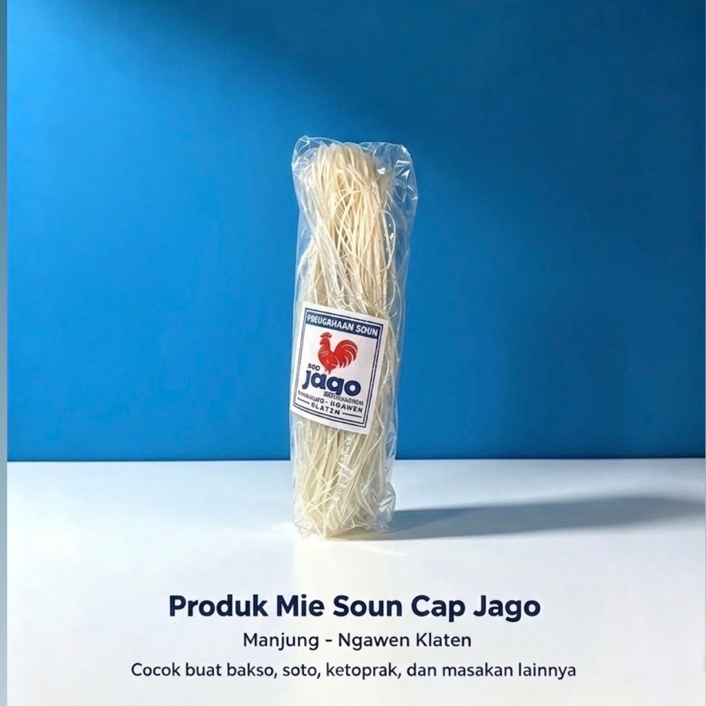 mie soun cap jago [1 pcs] - mie soun/mie sohun khas klaten, putih kenyal tidak mudah putus