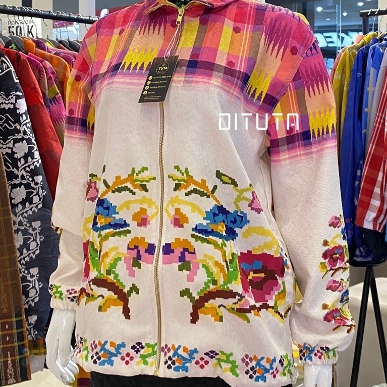 Premium Jaket Etnik Khas Sulsel by @katalog_dituta.id Motif Lagosi putih