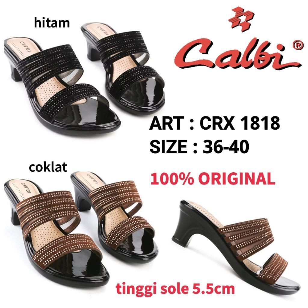 Heels Wanita Calbi Crx 1818 36-40 Original / Heels Ban Strap 2 Hitam dan Coklat/ Calbi Original Sole
