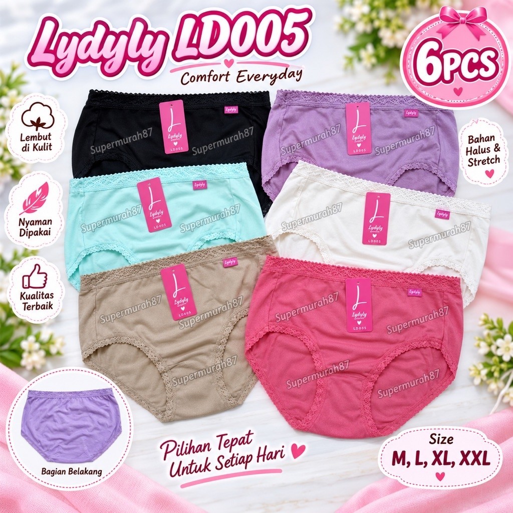 [ 6 PCS ] Cd LYDYLY L005 | CD LYDYLY | CD LYDYLY renda | LIDILY | Celana dalam LYDYLY / L005