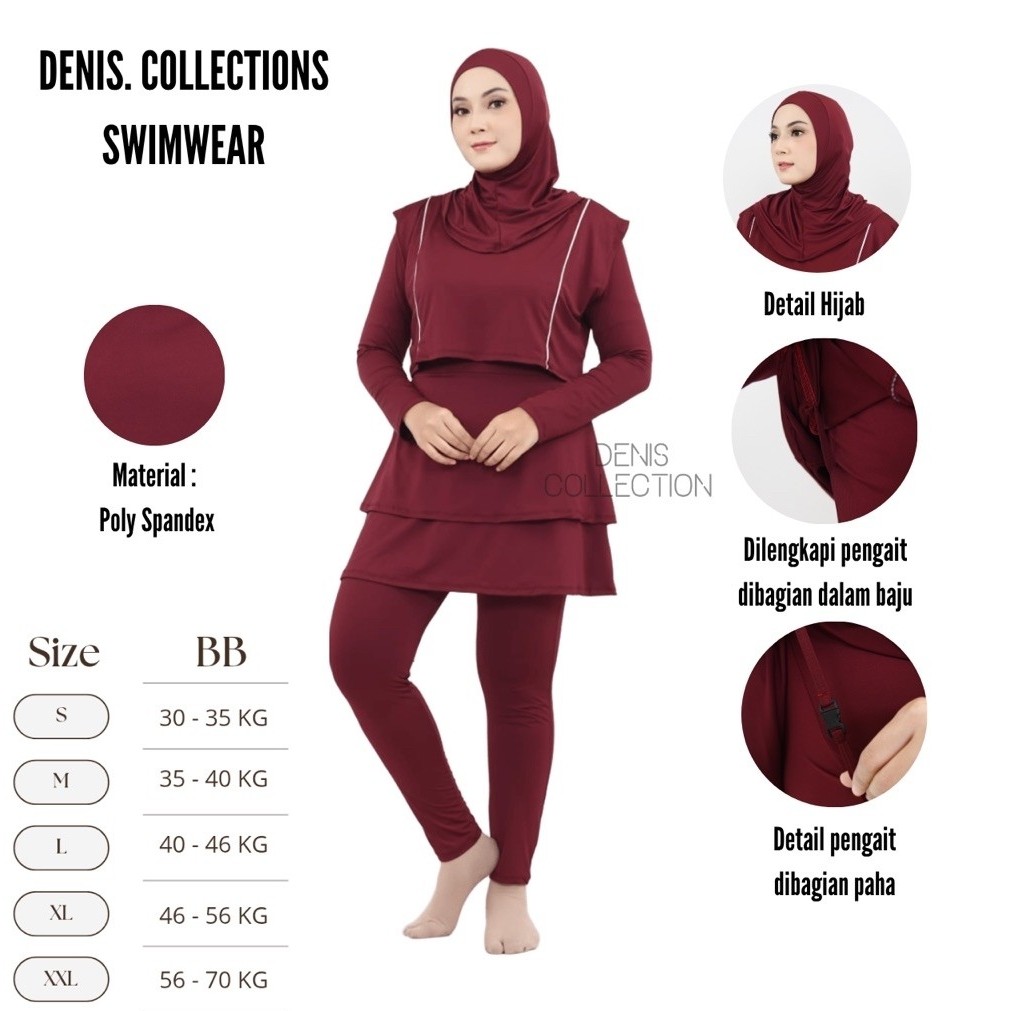 SQUATIDENT Swimwear Baju renang muslimah syari Poly Spandex dewasa wanita muslim perempuan remaja hi