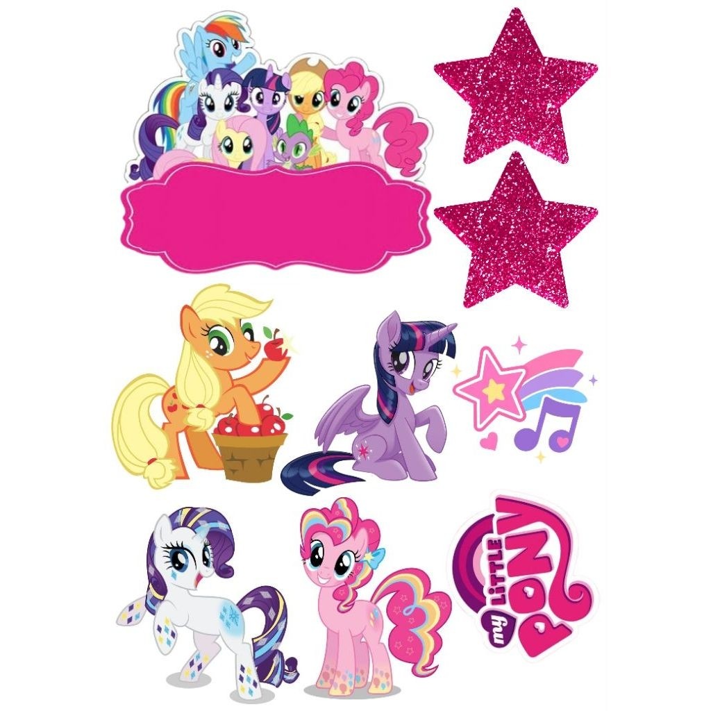 Topper Karakter Tema My Little Pony| Bisa Custom Nama | Hiasan Kue Ulang Tahun / Topper Cake / Tumpe