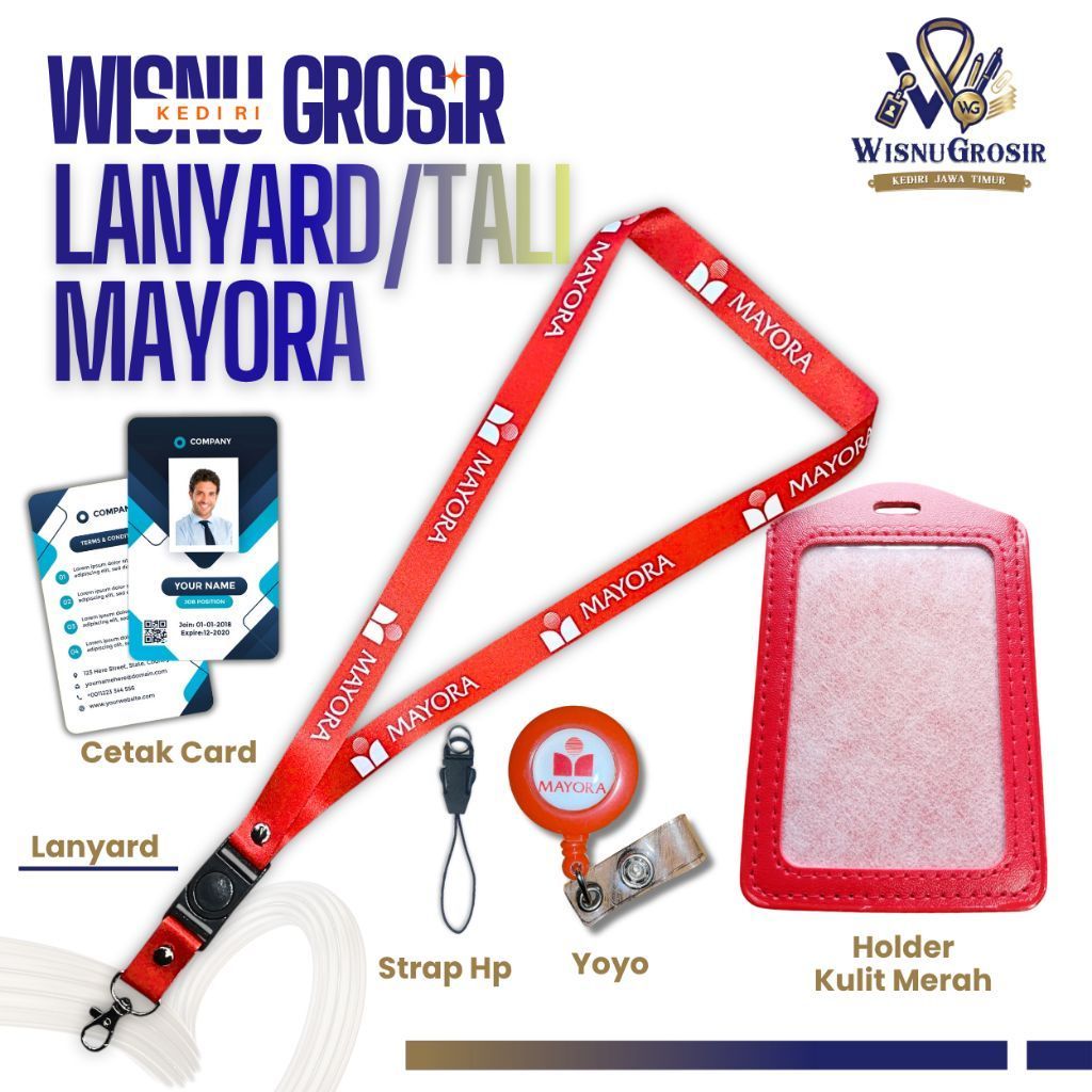 TALI/LANYARD GANTUNGAN ID CARD MAYORA MERAH TERBARU
