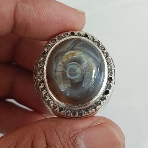 cincin batu akik yaman ring perak tebal