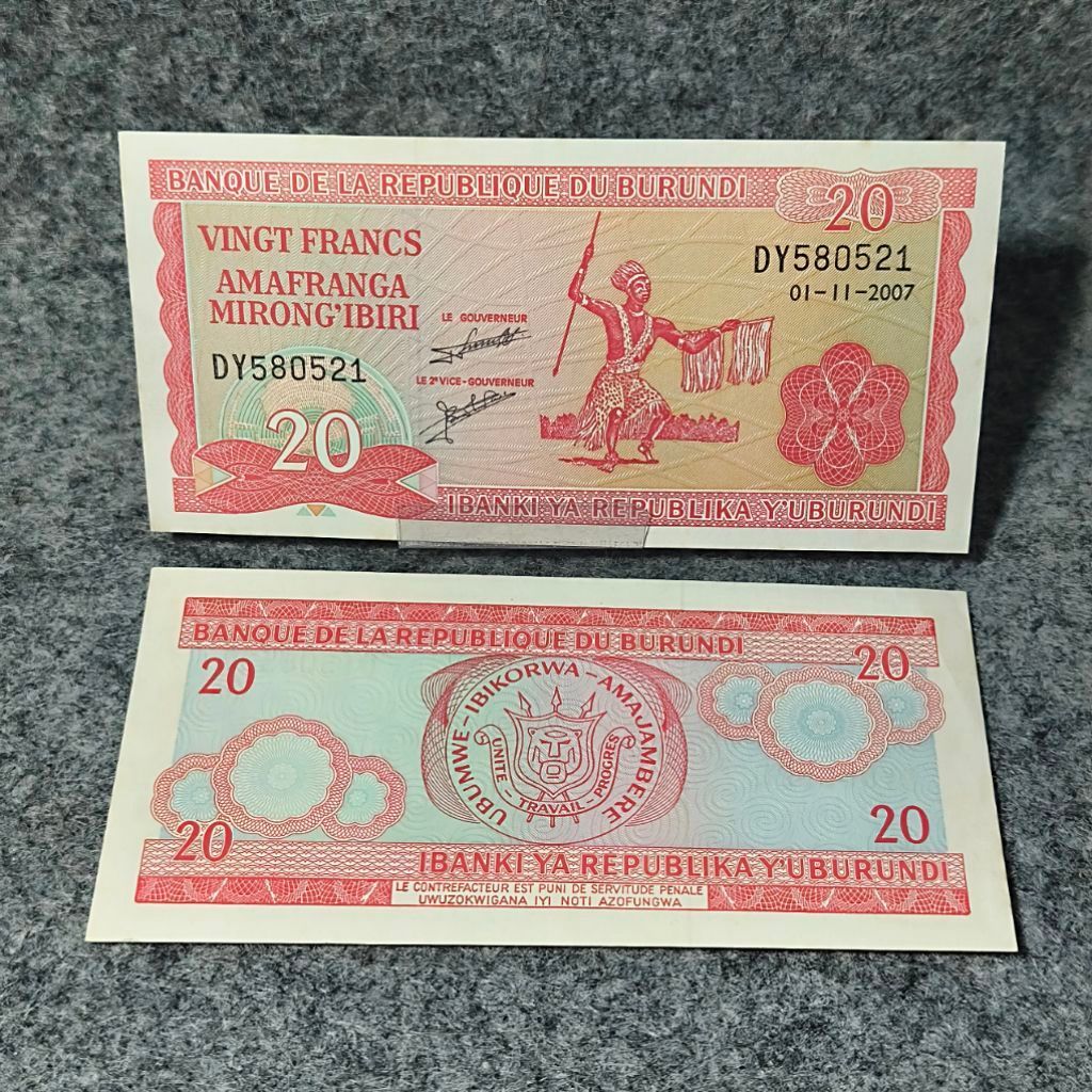 Koleksi Uang Kertas Kuno 20 Franc Burundi Asli Gress
