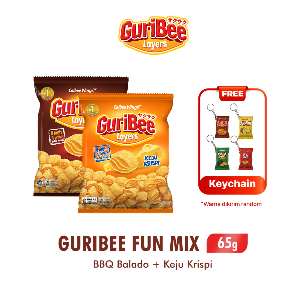 Guribee Fun Mix - Guribee BBQ Balado 65 gr + Guribee Keju 65 gr FREE Key Chain