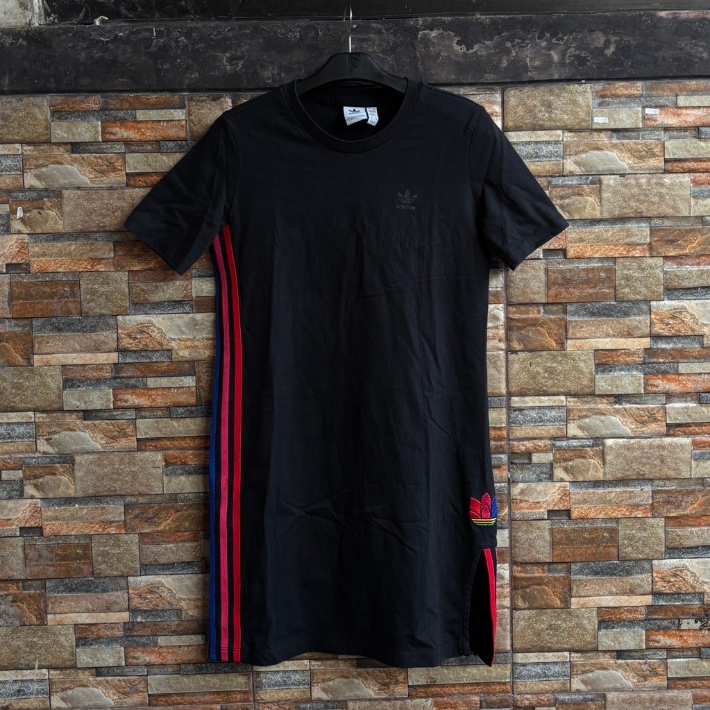 [Termurah] Adidas Originals Tricolor Striped 3D Trefoil Women’s Tee Dress - Black