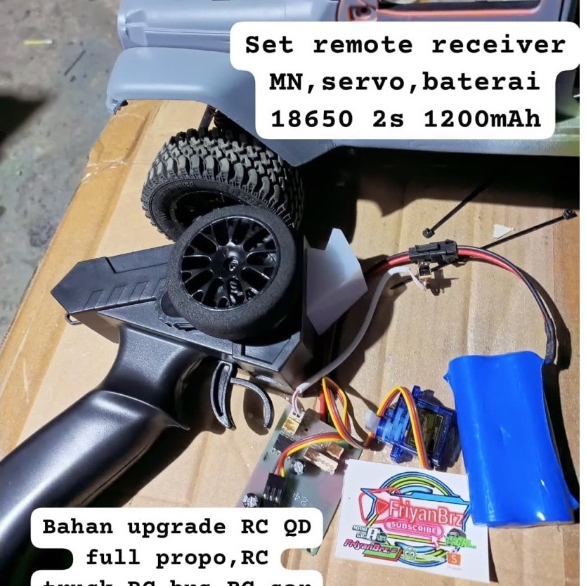Set remote receiver MN dengan servo baterai 18650 2s (bahan upgrade rc qd full propo,rc truck,dll)