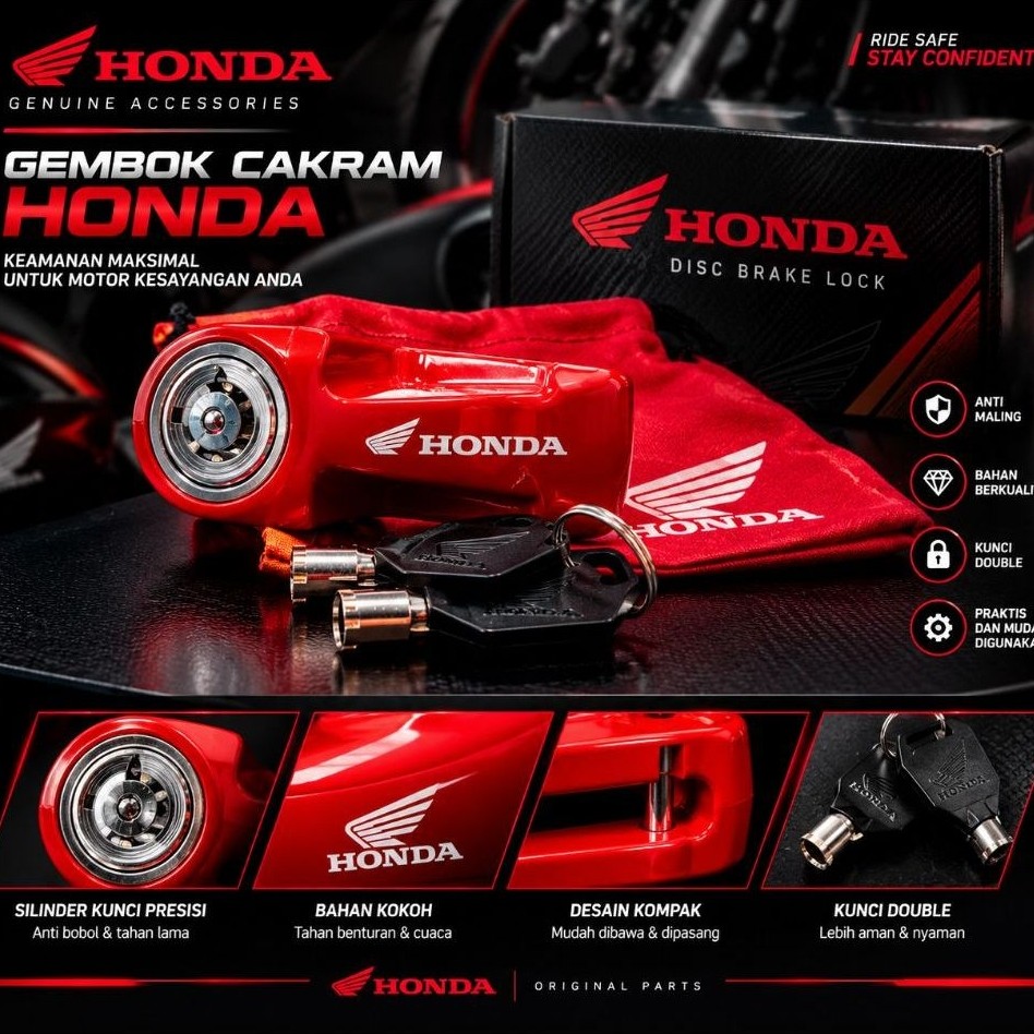 gembok merah/Gembok cakram/Kunci cakram original Honda