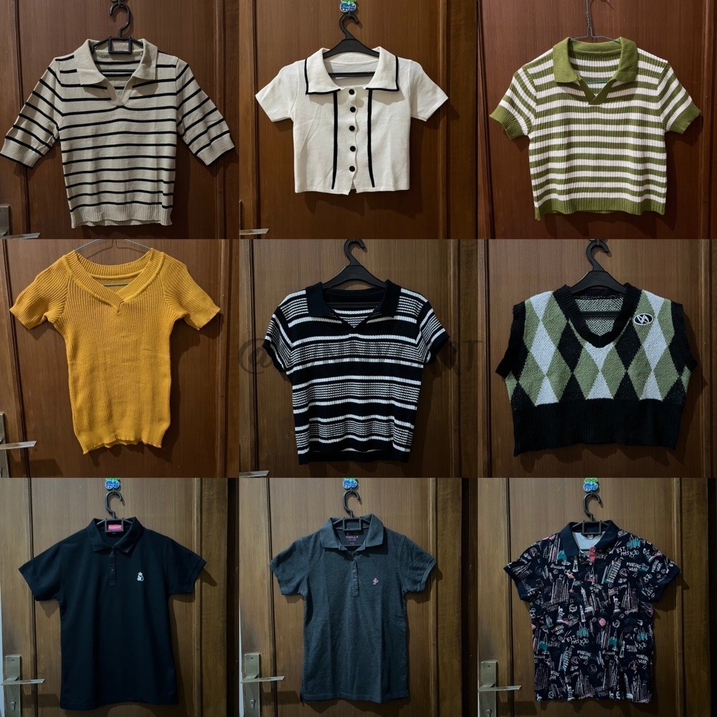 Preloved Atasan Rajut Polo, V Neck, Vest (Cek Deskripsi)