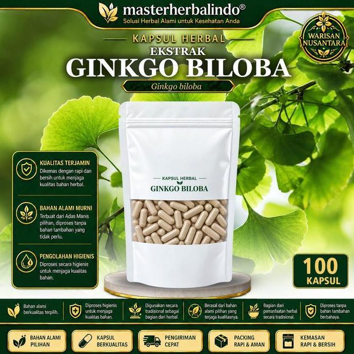 Farmasi- Kapsul Ginkgo Biloba Ekstrak Herbal Curah 100 Kapsul 600 Mg Ginkgo Biloba