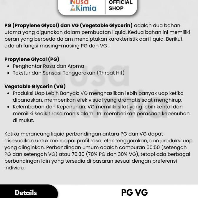 Food- Paket Bundling Vg (Vegetable Glycerin) + Pg (Propylene Glycol) 500Gram