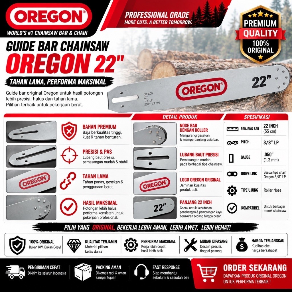 GUIDE BAR BAJA CHAINSAW OREGON 22” 38T Bar Baja Chainsaw 22” OREGON Bar senso 22” Bar chainsaw 22” B