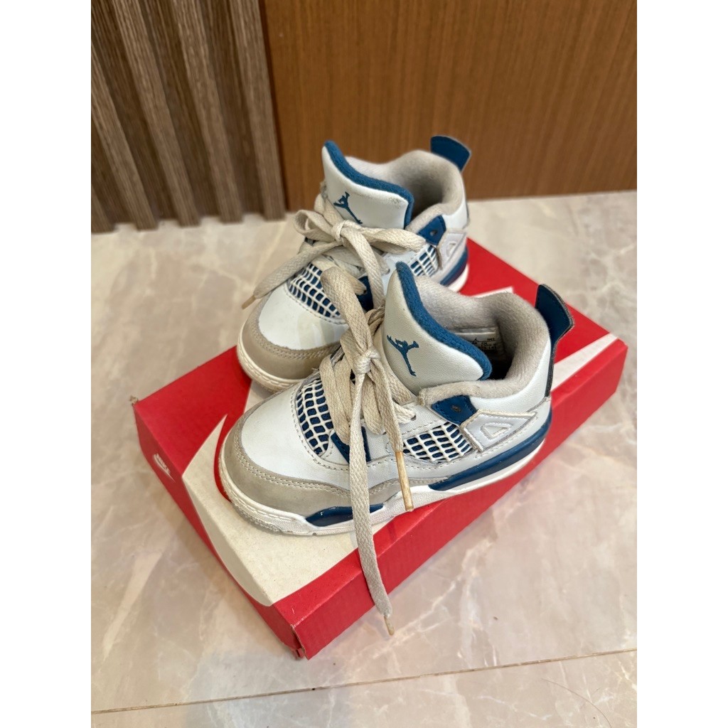 Preloved Jordan 4 Retro Kids Off White Military Blue Sneakers Original