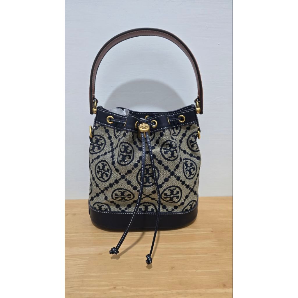 TAS TORY BURCH BUCKET MONOGRAM NAVY BAG