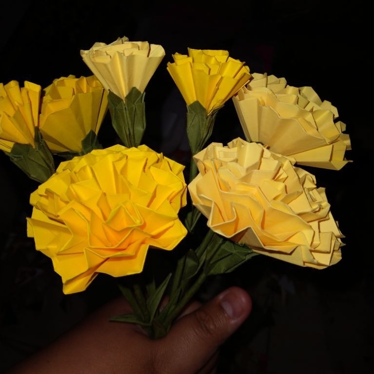 origami carnation flower bouquet anyelir buket bunga kertas pink kuning