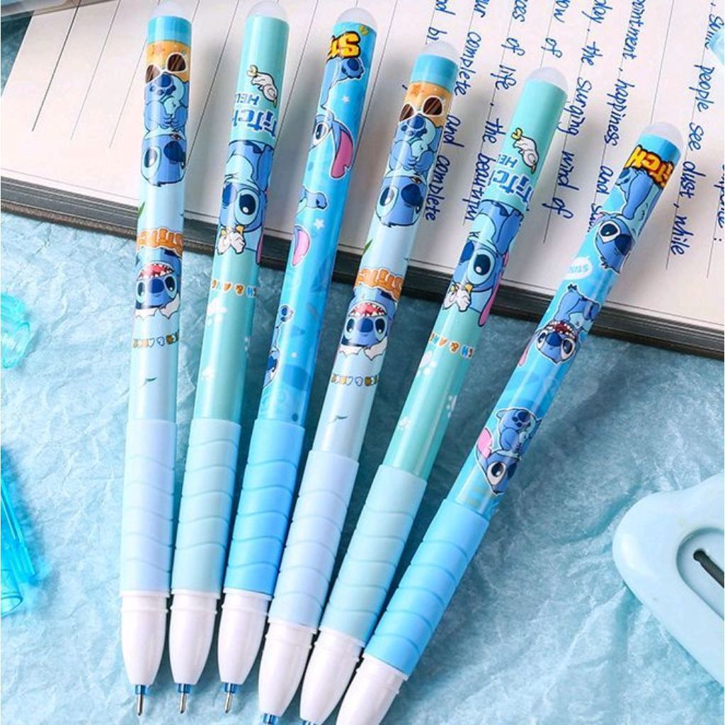 Pena Hapus Stitch 1set isi 3ps lilostitch tinta Biru bisa dihapus